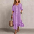 thumbnail image 2 of Lnmiateer Women Beach Vacation Swing Dress Collared 3/4 Sleeve Button‑Down Loose Fit With Side Pockets Casual Going‑Out Outfit, 2 of 7