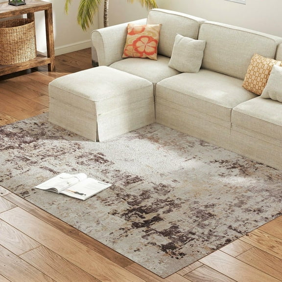 Resenkos 5x7 Machine Washable Area Rug - Non-Slip Modern Abstract Carpet for Living Room, Bedroom, Dining Room, Mixed-Brown