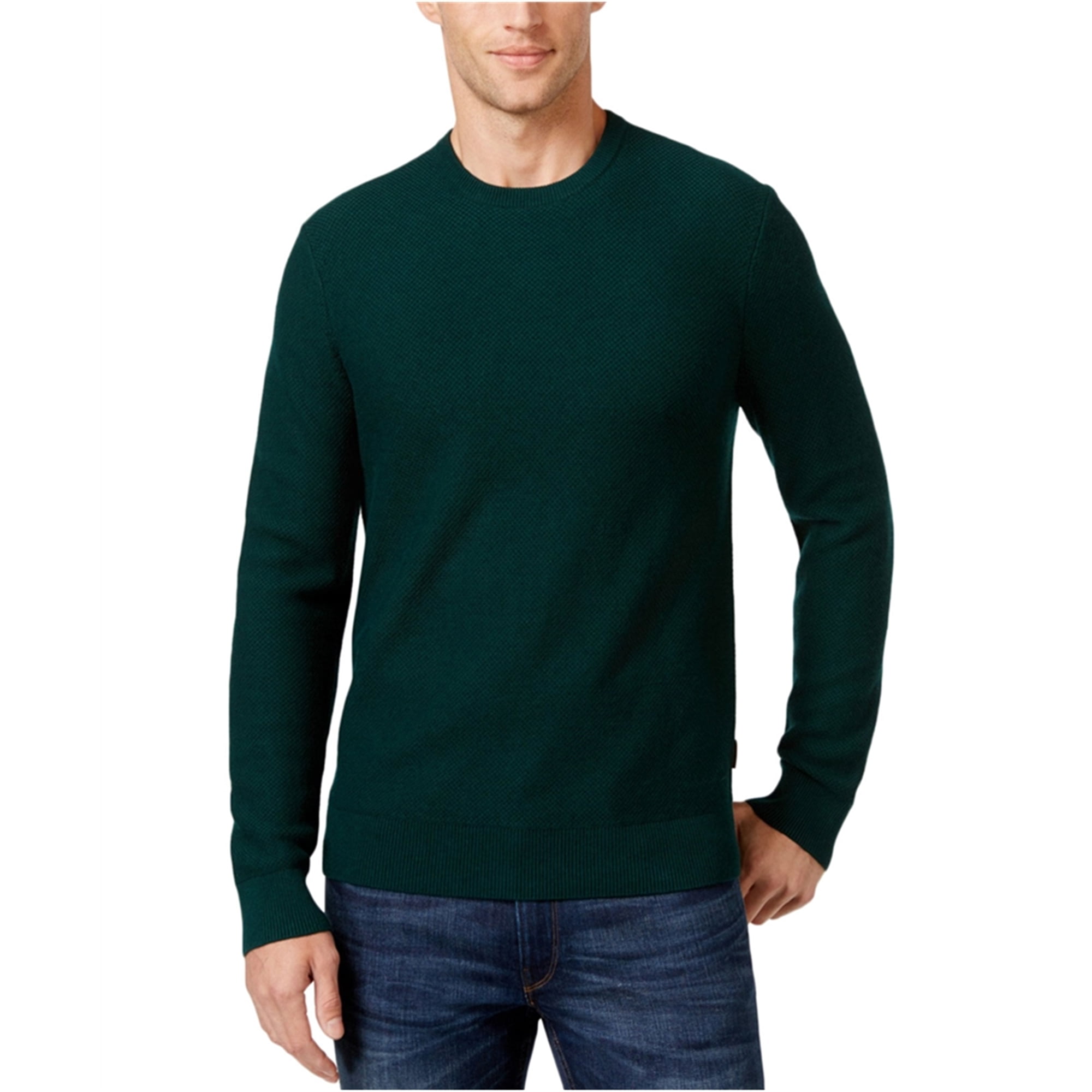 Michael Kors Mens Textured Knit Sweater, Green, Small 