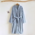 thumbnail image 2 of ManxiVoo Women's Long Thermal Robe for Winter Home Wear Soft Plush Fabric Striped Design Cozy Bathrobe for Indoor Lounge Comfort L Size Navy, 2 of 4