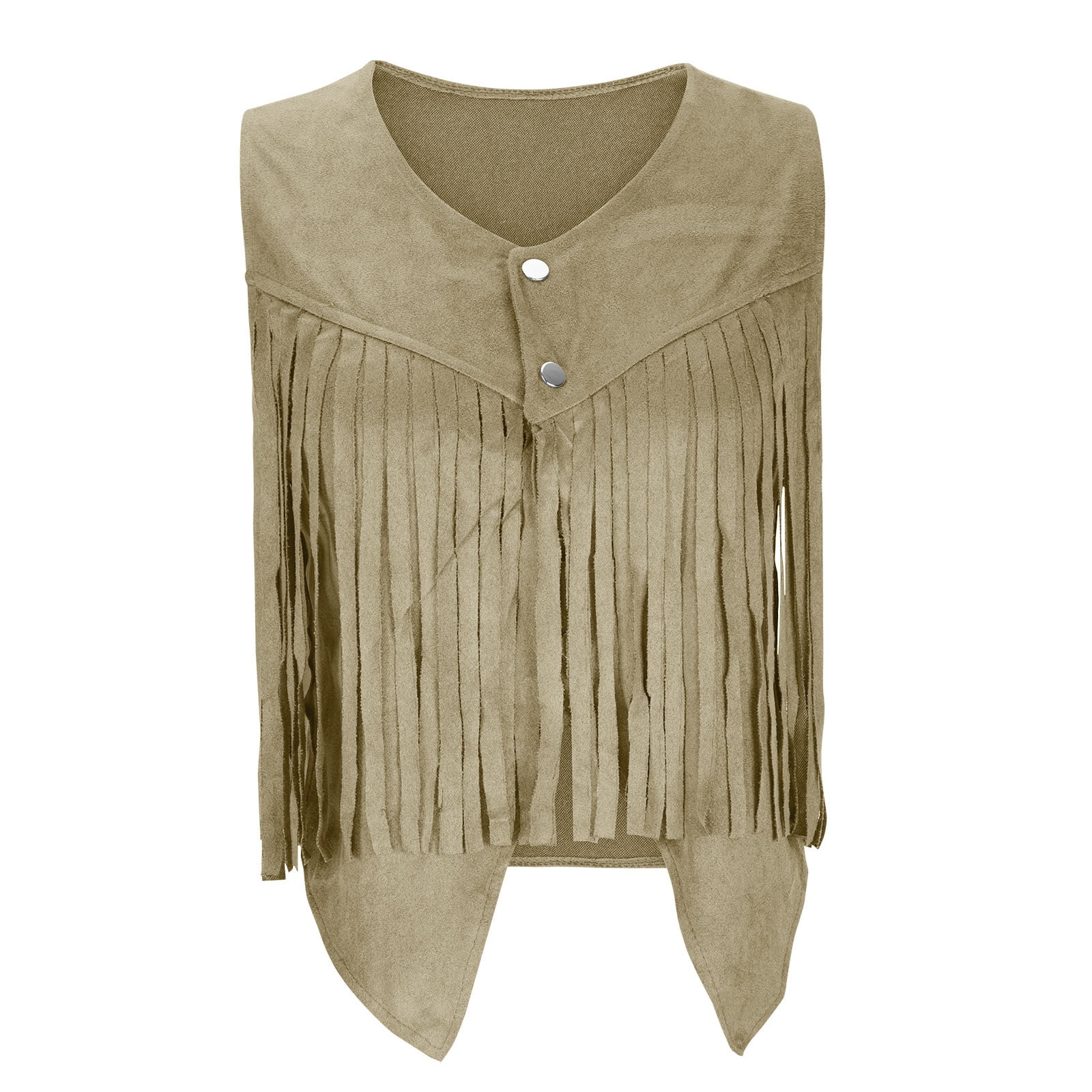 新入荷 Womens YANHAIGONG Cropped 70s Retro Vest Sleeveless Tassel Clothing