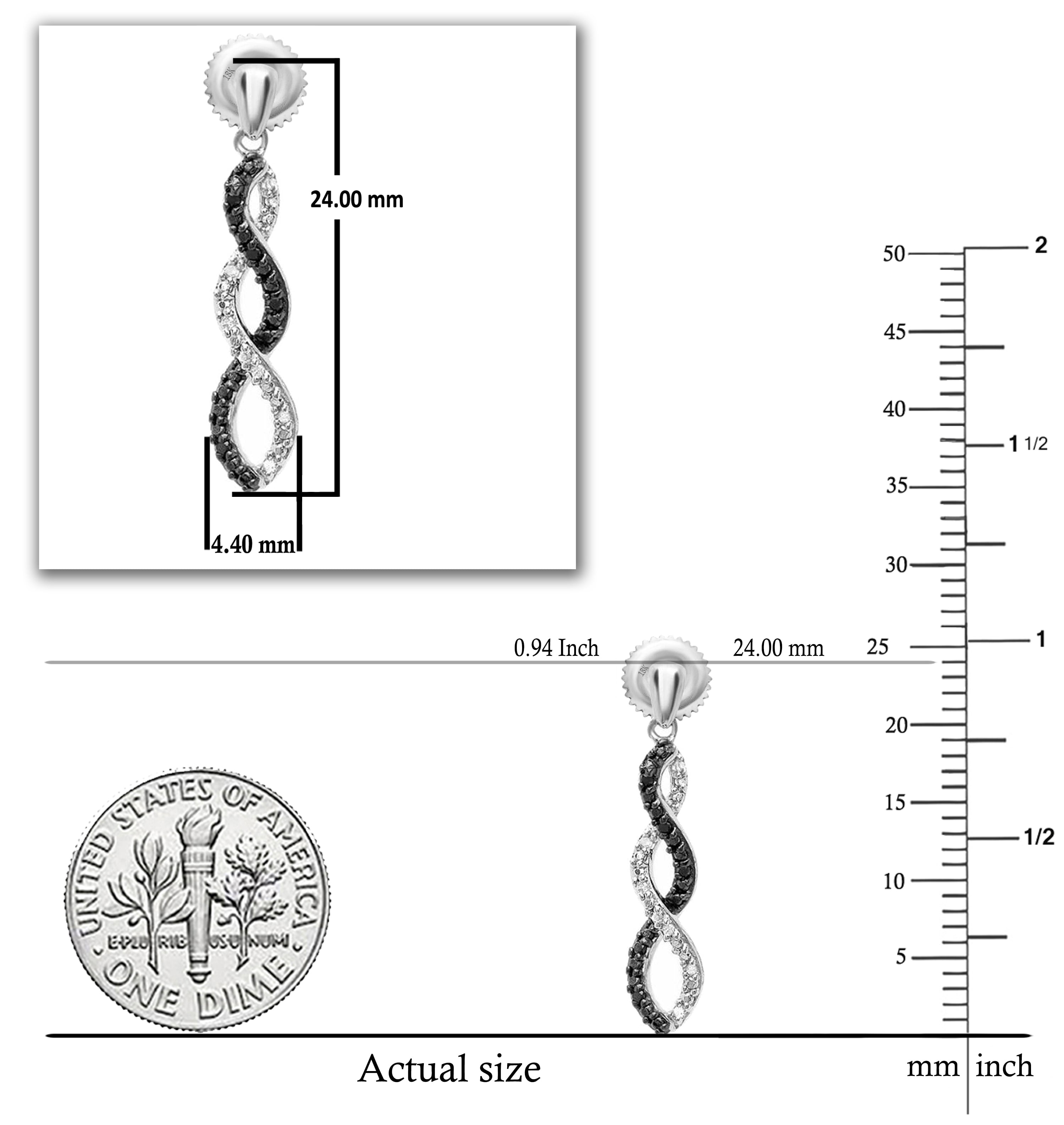 Dazzlingrock Collection 0.10 Carat (ctw) Round Black & White Diamond Ladies Infinity Swirl Dangling Earrings, 925 Sterling Silver