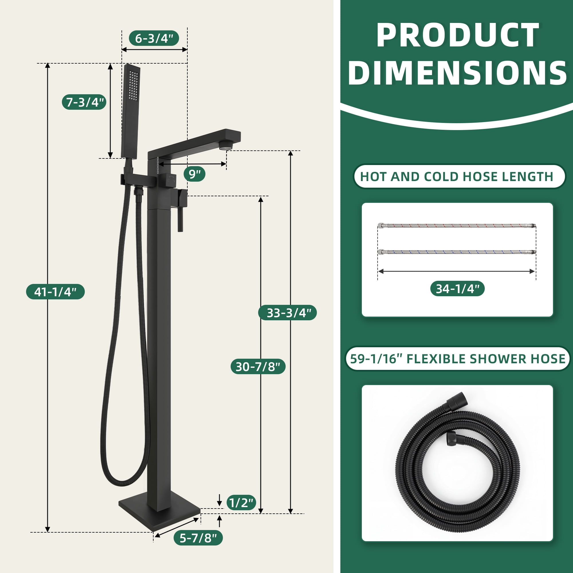 Free Standing Tub Faucet, 360°Swivel High Flow Freestanding Bathtub Faucet with Handheld Shower, Brass Body Tub Filler for Modern Bathroom, Matte Black