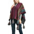 thumbnail image 2 of LinYooLi Poncho Cape Ethnique pour Femmes Tricot Ouvert devant Épaissi Pashmina avec Franges Temps Froid, 2 of 5
