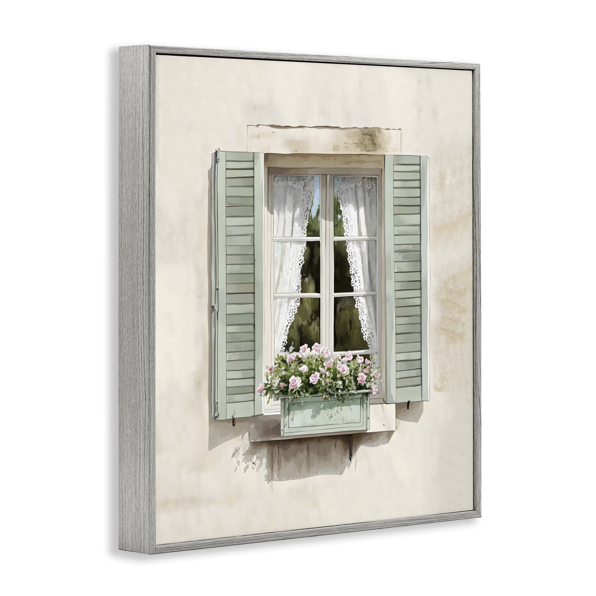 Stupell Industries French Cafe Window Curtains Gray Framed Giclee Art, design by LSR Design Studio