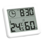 Ultra-thin Indoor Thermometer Hygrometer with Clock for Home Office Baby Room (White)