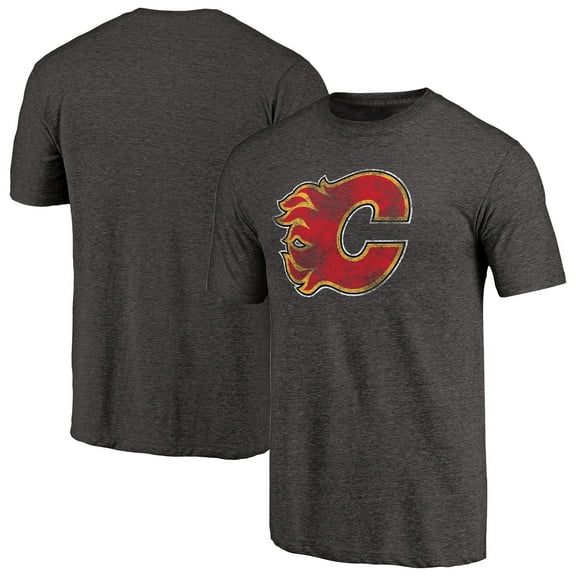 Men's Black Calgary Flames Distressed Team Primary Logo Tri-Blend T-Shirt