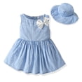 thumbnail image 4 of LPKRT Girls 2 Piece Dress Set Loose Plaid Sundress With Matching Hat Beach Summer Vacation Clothing Sets Sky Blue 9-12 Months, 4 of 9
