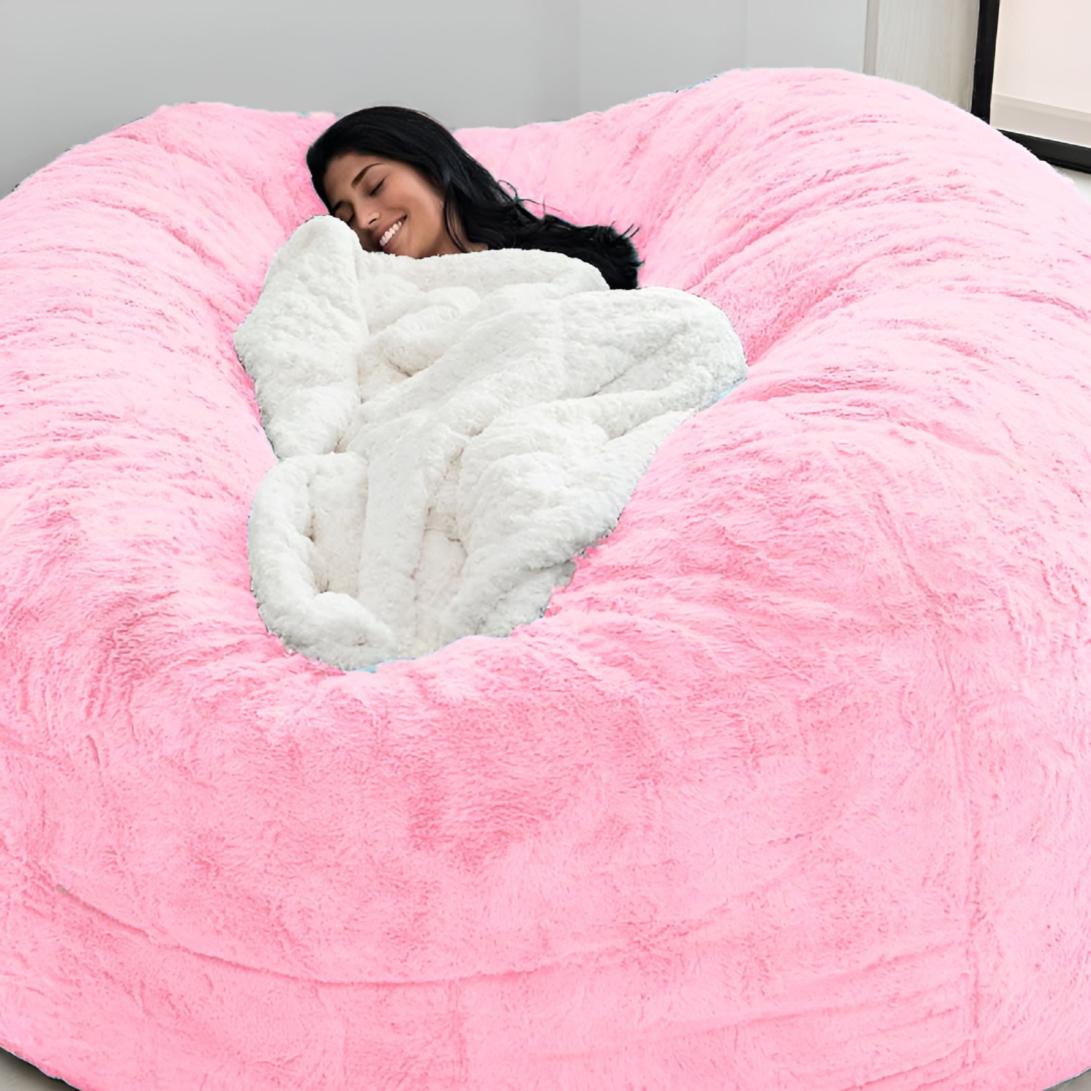 LAMIRO Soft Fluffy Bean Bag Chair for Adults, Lazy Round Bean Bag Chairs with Washable Plush Cover