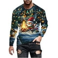 thumbnail image 2 of Aobny Long Sleeve Mens T Shirts Oversized Santa Blue Crew Neck T-Shirts Christmas Pullover Womens Tees,L, 2 of 5