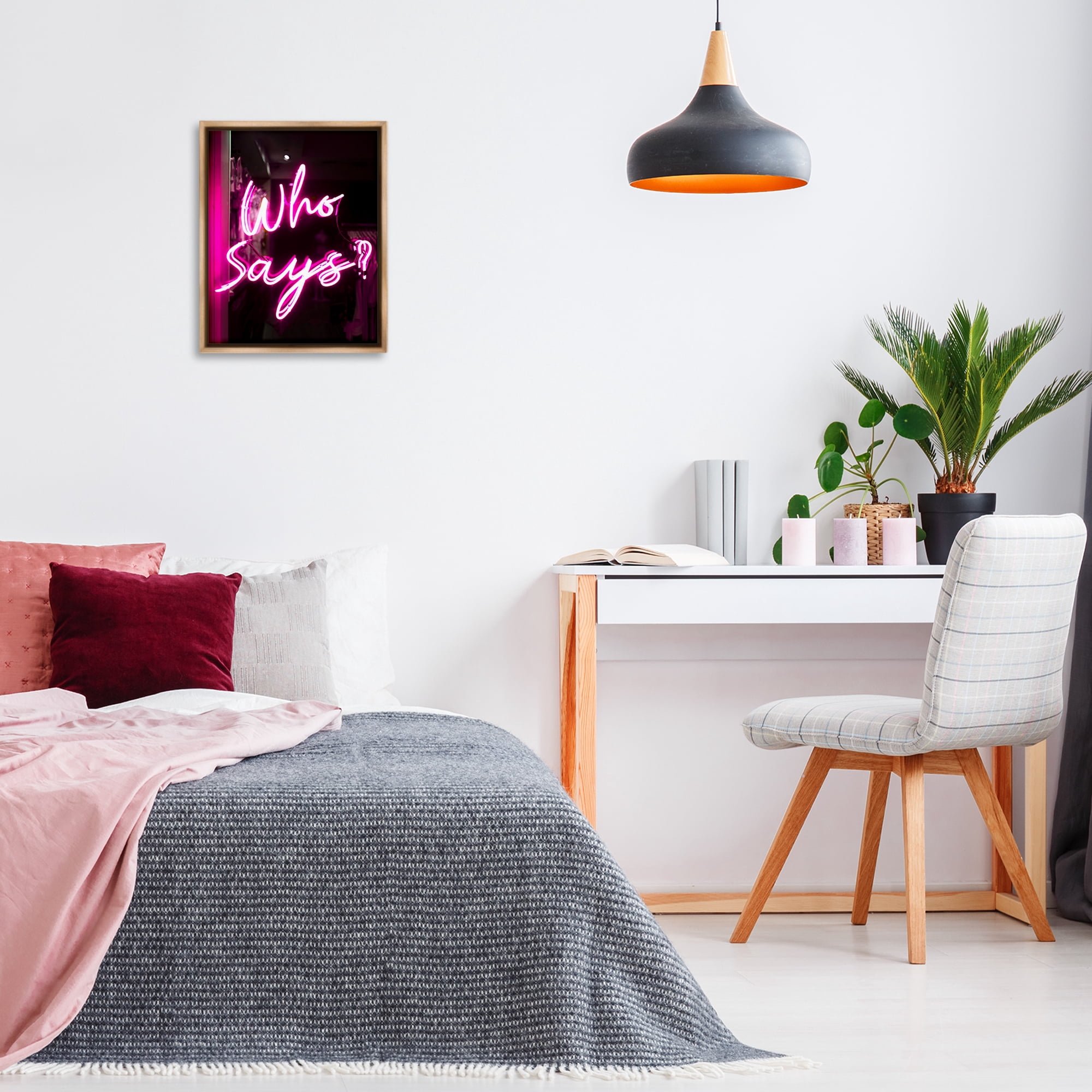Stupell Industries Pink Neon Who Says Typography Painting Brown Floater Framed Art Print Wall Art, 17 x 21