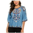 thumbnail image 5 of Higustar Embroidered Tops for Women Plus Size 3/4 Sleeve Tunic Tops Mexican V Neck Peasant Cotton Rayon Blouses Maxi Vintage Boho Bohemian Casual Loose Clothes-Blue/162-BLUE-162-L, 5 of 6