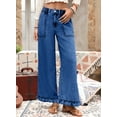 thumbnail image 3 of DOKOTOO Jeans for Women High Waisted Wide Leg Jeans with Ruffle Hem Trendy Stretchy Denim Loose Pants Straight Leg (Plus Sizes Available), 3 of 8