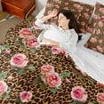 thumbnail image 4 of Manfei Romantic Pink Rose Bedding Comforter Set 7-Piece for Female, Leopard Cheetah Print King Bedding Sets, Vintage Fashion Bed Sheets, Luxury Bedroom Decor, 4 of 7