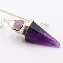 Blue Amethyst Crystal Quartz Healing Pendulum – Cone Shaped Dowsing Tool with Metal Chain for Reiki, Chakra Balancing, Energy Healing