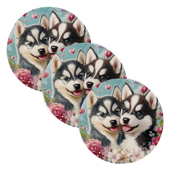 BZSMCE Mats for Pots,Pans Place Two Puppies with Hearts Simple Style Pattern Pot Mats