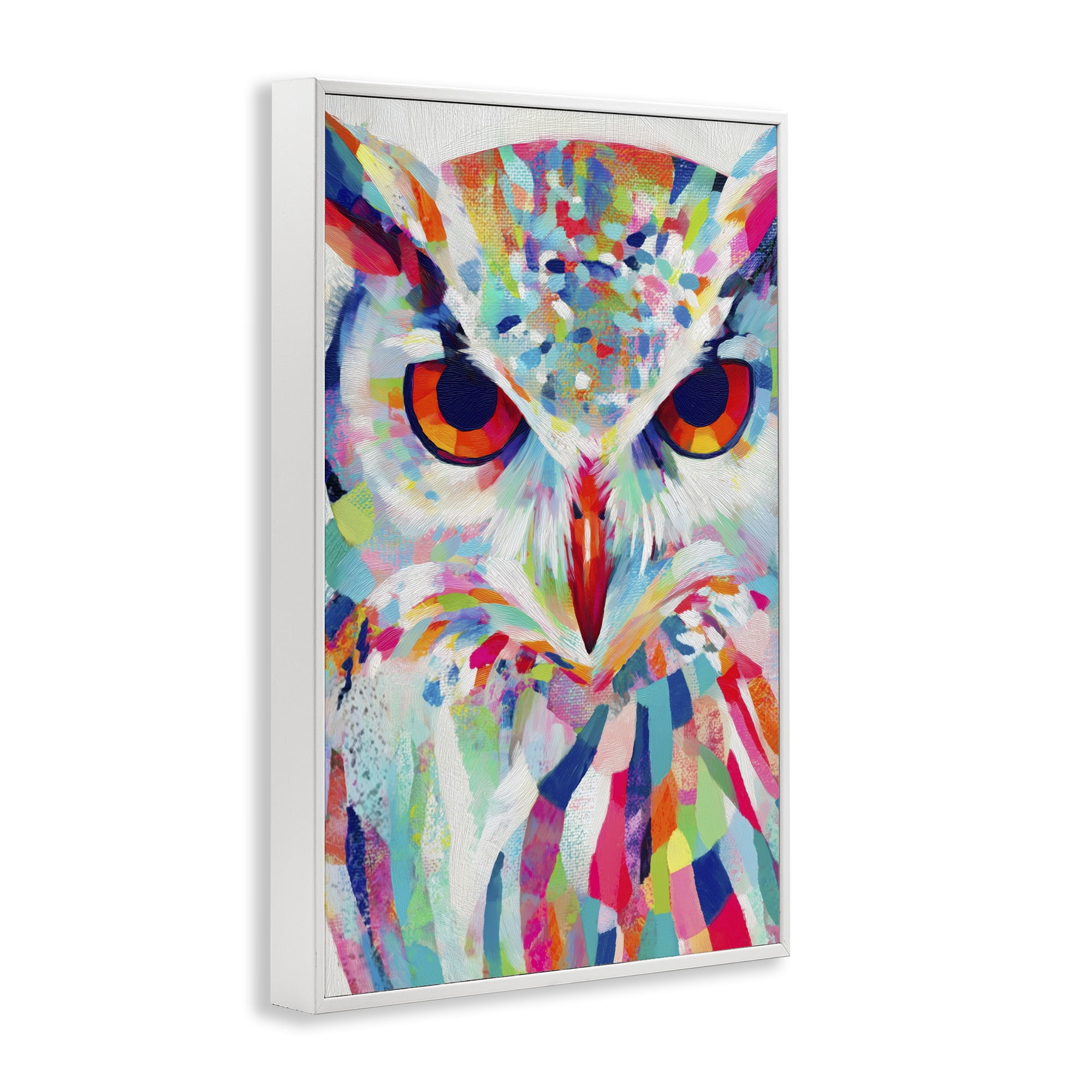 Stupell Industries Expressive Owl Gaze White Framed Giclee Art, design by Chromatic Storm Studio