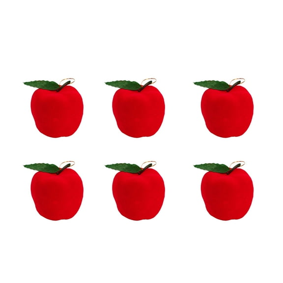 Christmas Tree Ornaments, Red Apple Decorations, Christmas Party Hanging Ornaments 6 Pack, Soft Flocked Plastic, Durable Reusable Holiday Decorations for Home Mall Bar and Office, 4cm Size
