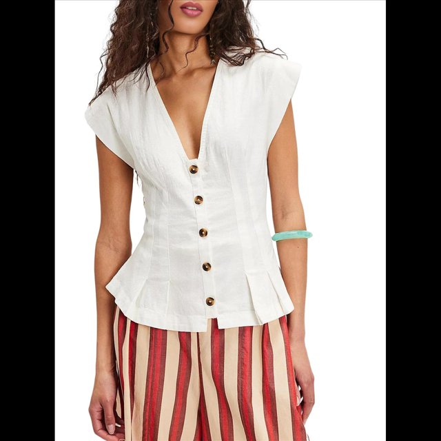 Blusa de Corta con Botones y Dobladillo con Volantes para Mujer, Estilo Bohemio Y2K, Estilo Cárdigan con Ribete de Encaje, para Verano S