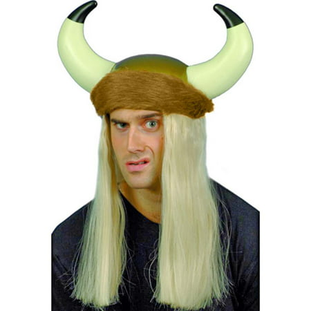 Blonde Hair & Fur Trim Viking Helmet