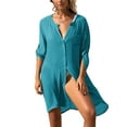thumbnail image 1 of MAWCLOS Chemise de Plage pour Femmes à Boutons, par-Dessus de Maillot, Manches Mi-Longues, Chemise Aguichant de Fête, Mini-Robe à Col en V, Vert Foncé, m, 1 of 3