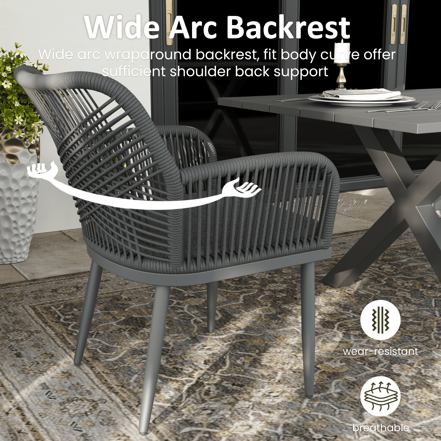 LayinSun Outdoor Dining Chairs Set of 2, 2 Pieces All-Weather Wicker Patio Chair for Patio, Deck, Proch with Soft Cushions and Armrests