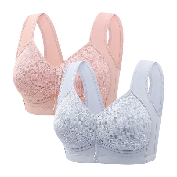 Bras for Women, Women's Middle Aged And Elderly Comfortable Soft Thin Printed Underwear Large Size Underwear Bra Adjustable Shoulder Straps 2PC, Daily Bra