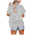 thumbnail image 7 of AherBiu Plus Size Tops for Women Half Button Lapel V Neck Short Sleeve Cotton Linen Shirts Lightweight Summer Casual Blouse, 7 of 7