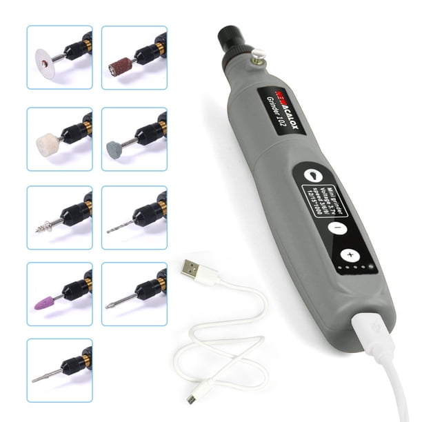 (Combinación A+B) Máquina Pulidora 5 Velocidades Con Mini Amoladora Eléctrica Taladro Eléctrico Recargable Por USB Juego Herramientas Utilitarias Multifunción 26 Herramientas Abrasivas (gris)