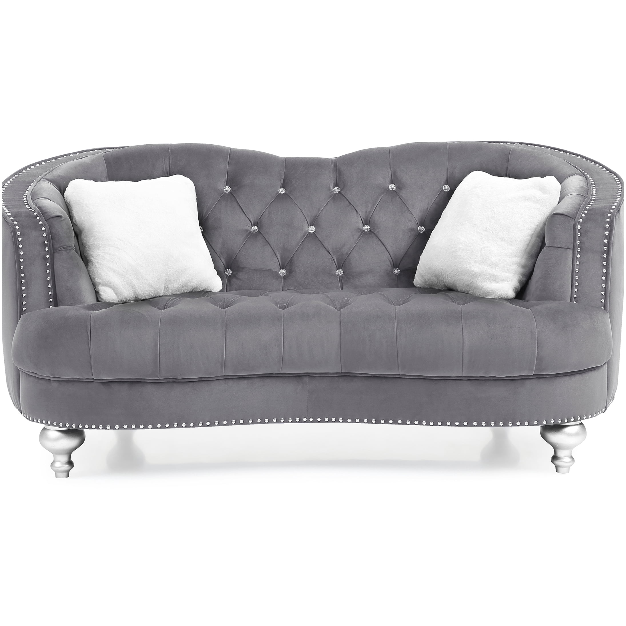 Gray Velvet Loveseat Sofa with Recessed Arms, Compact Two-Seater for Small Spaces, No Assembly Required