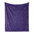 thumbnail image 1 of Dark Purple Soft Flannel Fleece Blanket, Floral Motifs Print in a Vintage Style Fine Art Strokes and Curves Ornamental, Cozy Plush for Indoor and Outdoor Use, 70" x 90", Dark Indigo, by Ambesonne, 1 of 6
