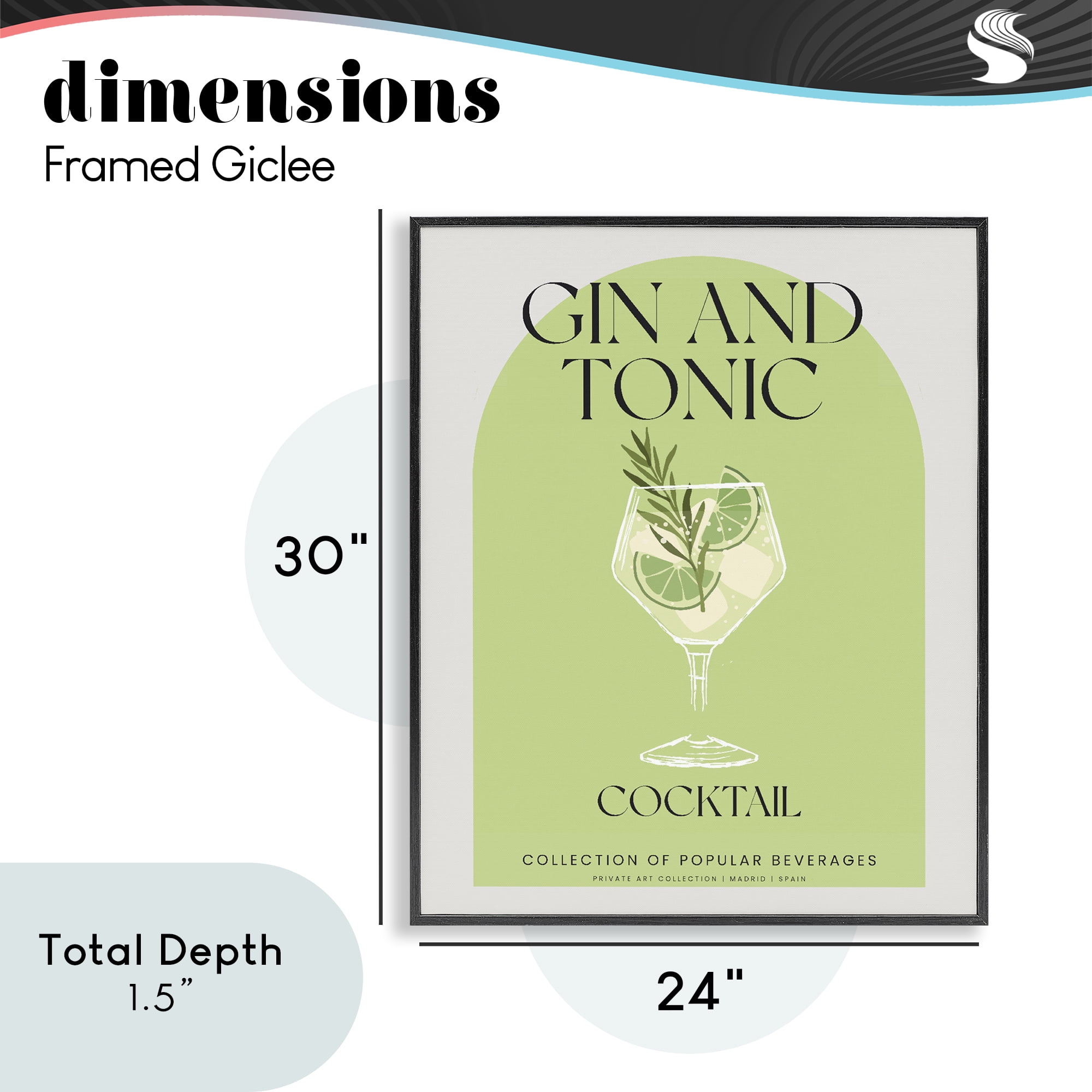 Stylish Retro Gin & Tonic Black Framed Giclee Art, design by Lil' Rue
