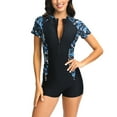 thumbnail image 2 of VBVC Clearance 2024 Womens One Piece Short Sleeve Rash Guard UV Protection Colorblock Surfing Swimwear Bathing Suit Tummy Control Zipper Athletic Swimsuits, 2 of 6