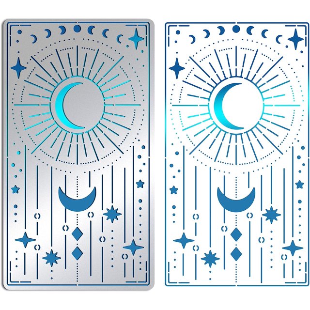 Plantillas de metal para diario, diseño de luna, sol y estrellas, de acero inoxidable, para dibujar, pirograbado, grabado y scrapbooking, de 4 x 7 pulgadas.