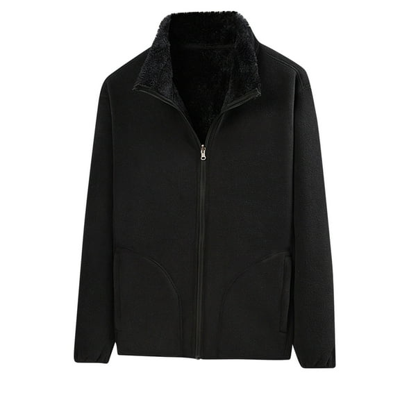 ZQUUVOU Men's Polar Fleece Jacket Warm Full Zip Up Hood Thick Sherpa Lined Jacket Soft Winter Coat with Zipper Pocket Black B