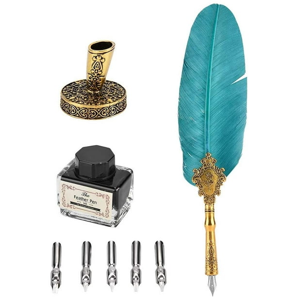 Generic Vintage Feather Pen and Ink Set Retro Quill Dip Pen