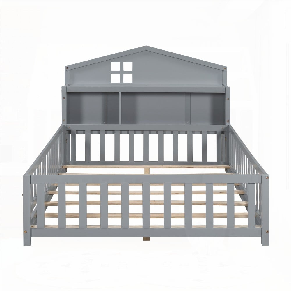 Solid Wood Floor Bed with Storage, Fun & Safe Design