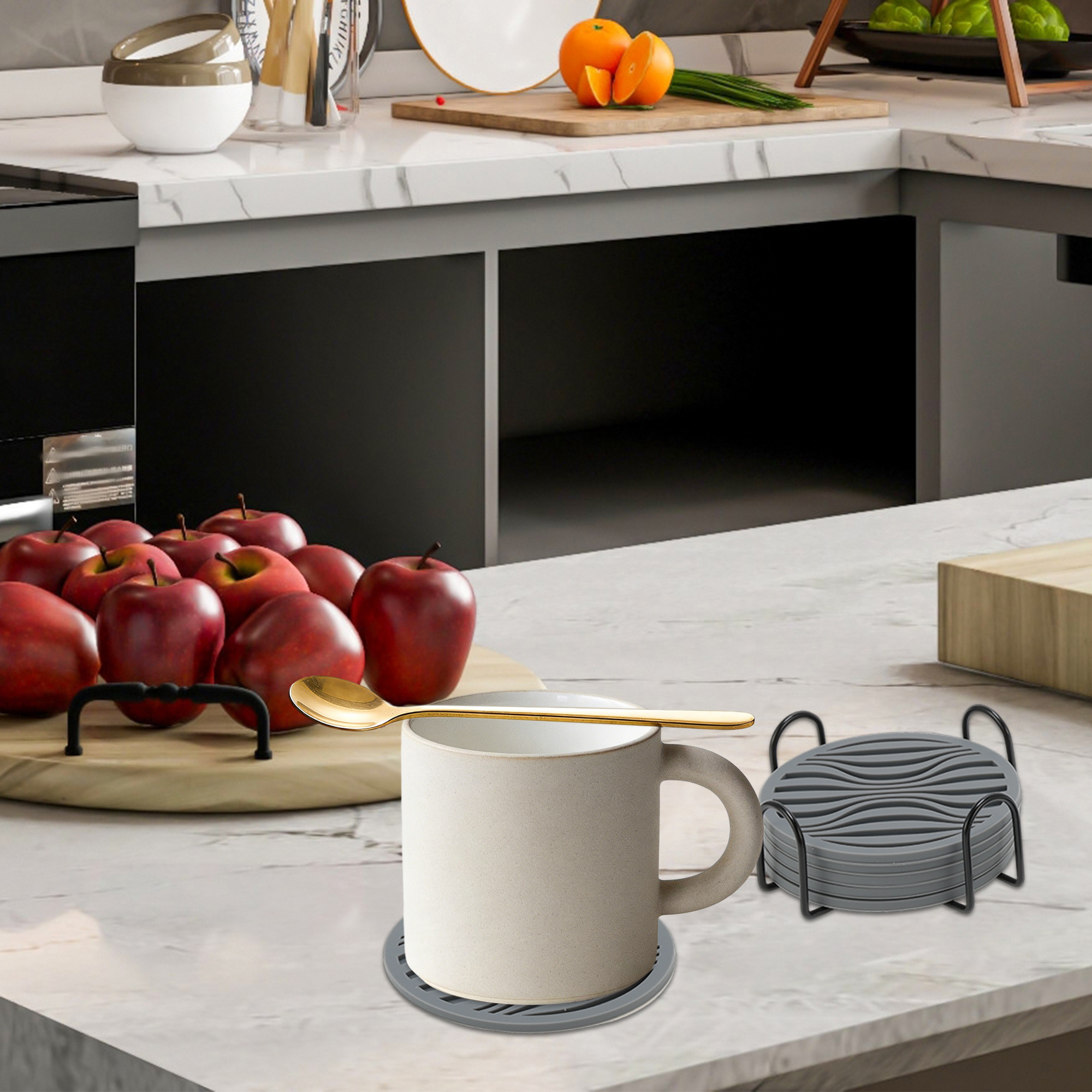 Unique Bargains Water Repellent Wave Drink Coaster Set Gray