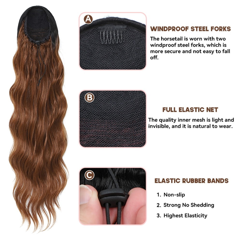 28 Inch Long Loose Deep Wave Pony Tail Synthetic Hair Pieces Drawstring Curly Wavy Ponytail Clip in Hair Extensions