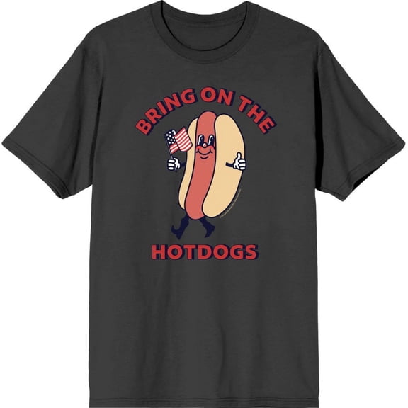 Americana Bring On The Hot Dogs Men's Charcoal Crew Neck Short Sleeve Tee-Medium
