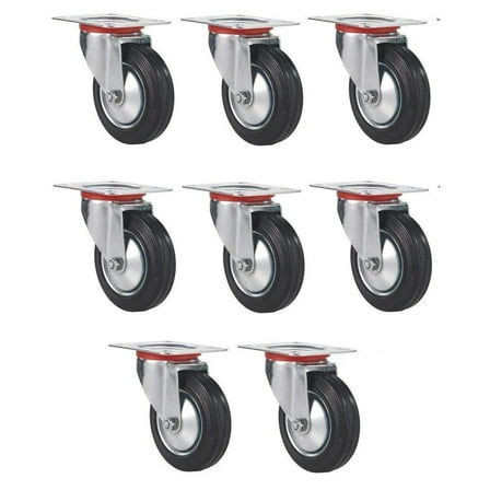 8 Pack 3" Swivel Caster Wheels Rubber Base with Top Plate & Bearing Heavy Duty