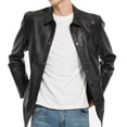 thumbnail image 1 of LOVZFMLL Jackets for Men Man Solid Color Button Washed Leather Jacket Lapel Coat, 1 of 6
