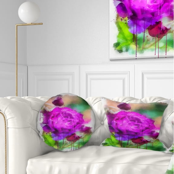 Designart Purple Watercolor Rose Painting - Floral Throw Pillow - 12x20