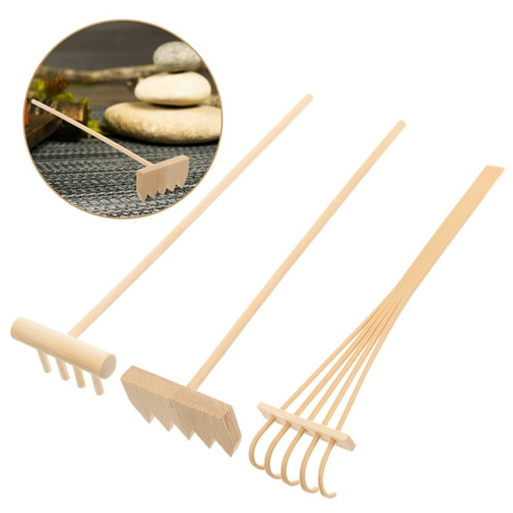 Nicehomfit Meditation Rakes 3Pcs Beige Wooden  Shui Decor for Zen Gardens