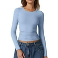 thumbnail image 2 of Womens Long Sleeve Shirts Basic Compression Going Out Crop Tops Fall Fashion Y2K Clothes 2025 Light Blue M, 2 of 5