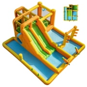 INFLATEFLY 13-in-1 Inflatable Water Slide Park for Backyard, Kids Heavy-Duty Bounce House with Double Slides, Splash Pool, Climbing Wall, 2 Water Cannons, Basketball Hoop