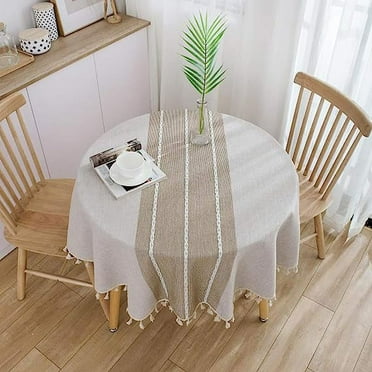 Namzi -a Table Cloth Tassel Cotton Linen Table Cover for Kitchen Dinning Wrinkle Free Table Cloths (Coffee, 60in Round)