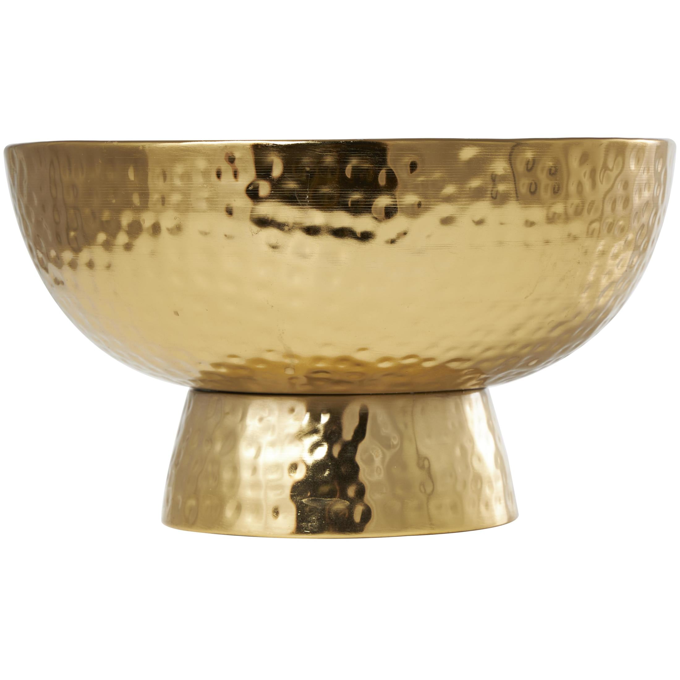DecMode Gold Metal English Garden Scented Wide Hammered 70 oz 4 Wick Candle with White Wax