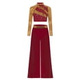 thumbnail image 3 of Raenseen Kids Girls 2 Piece Lyrical Jazz Dance Outfit Sequin Crop Top and Wide Leg Chiffon Pants Hip Hop Dance Set Burgundy 14, 3 of 5