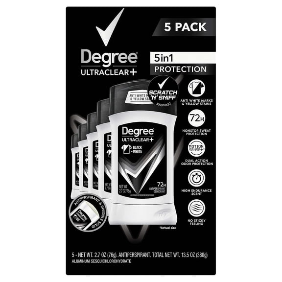 Degree Men UltraClear  Antiperspirant Deodorant, Black & White, 2.7 oz, 5-count